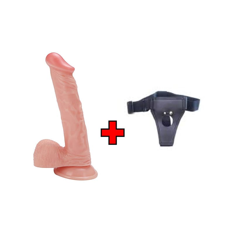 21.8 Cm. Andy Ultra Gerçekçi Doku Vantuzlu Testisli – Belden Bağlamalı Kemerli – Dildo